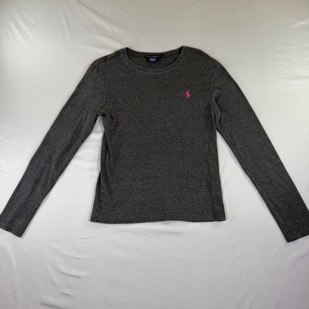 Ralph Lauren Sport Womens Long Sleeve Shirt Grey Large Preppy Quiet Luxury